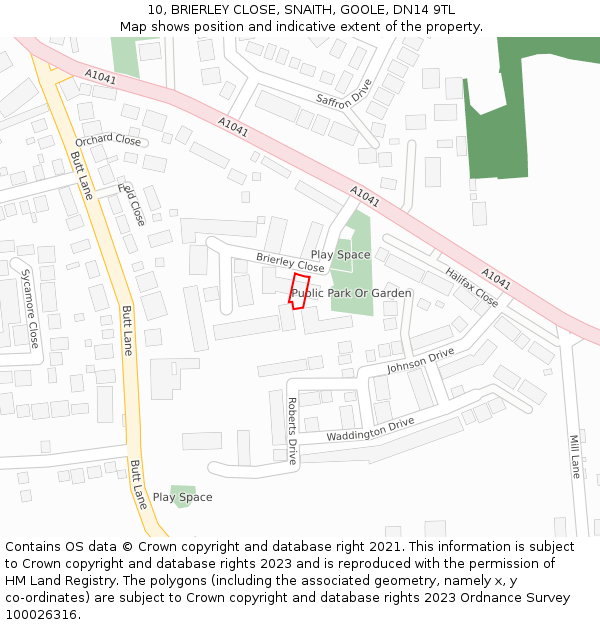 10, BRIERLEY CLOSE, SNAITH, GOOLE, DN14 9TL: Location map and indicative extent of plot