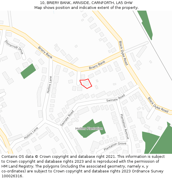 10, BRIERY BANK, ARNSIDE, CARNFORTH, LA5 0HW: Location map and indicative extent of plot