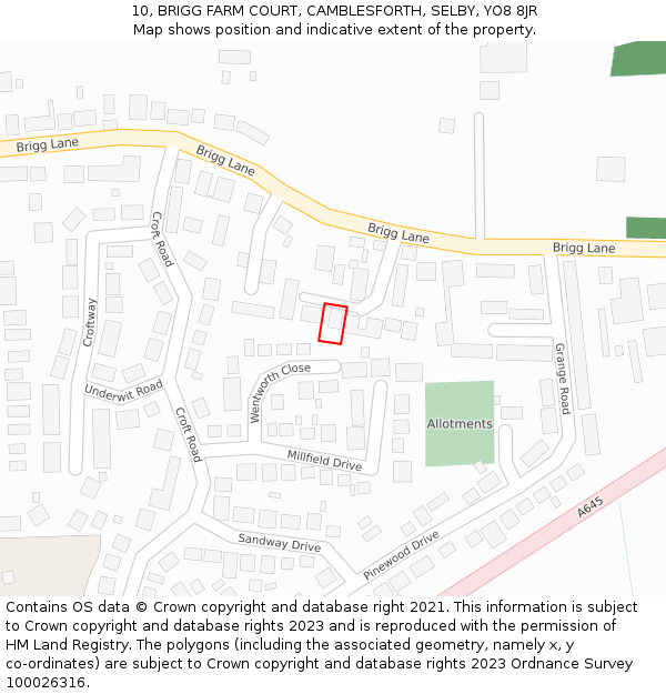 10, BRIGG FARM COURT, CAMBLESFORTH, SELBY, YO8 8JR: Location map and indicative extent of plot