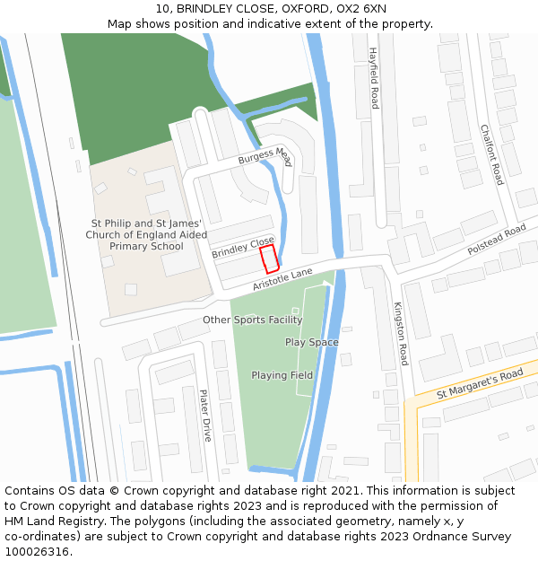 10, BRINDLEY CLOSE, OXFORD, OX2 6XN: Location map and indicative extent of plot