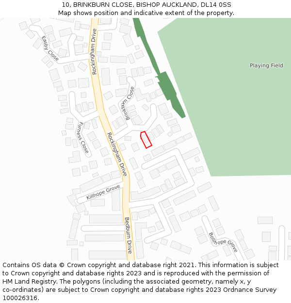 10, BRINKBURN CLOSE, BISHOP AUCKLAND, DL14 0SS: Location map and indicative extent of plot