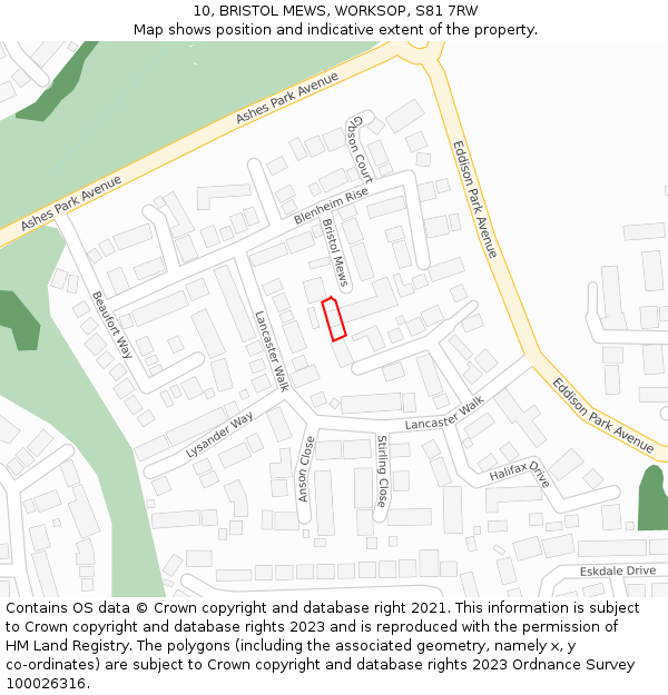 10, BRISTOL MEWS, WORKSOP, S81 7RW: Location map and indicative extent of plot
