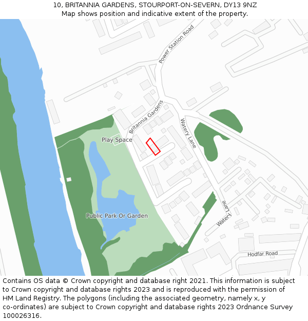 10, BRITANNIA GARDENS, STOURPORT-ON-SEVERN, DY13 9NZ: Location map and indicative extent of plot