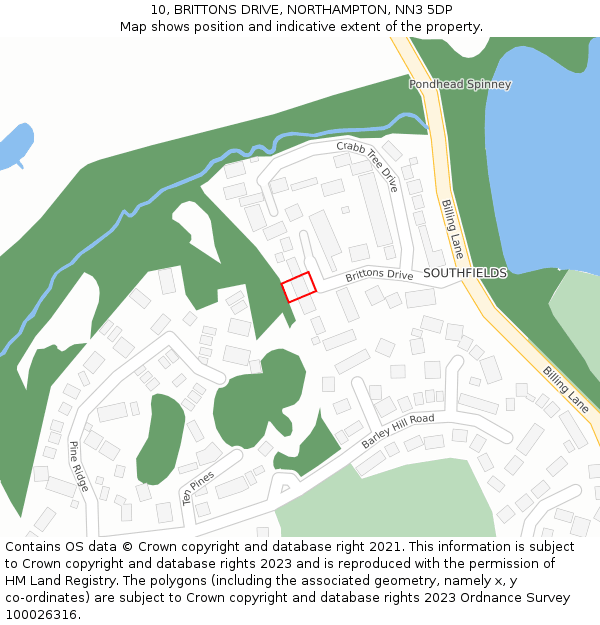 10, BRITTONS DRIVE, NORTHAMPTON, NN3 5DP: Location map and indicative extent of plot