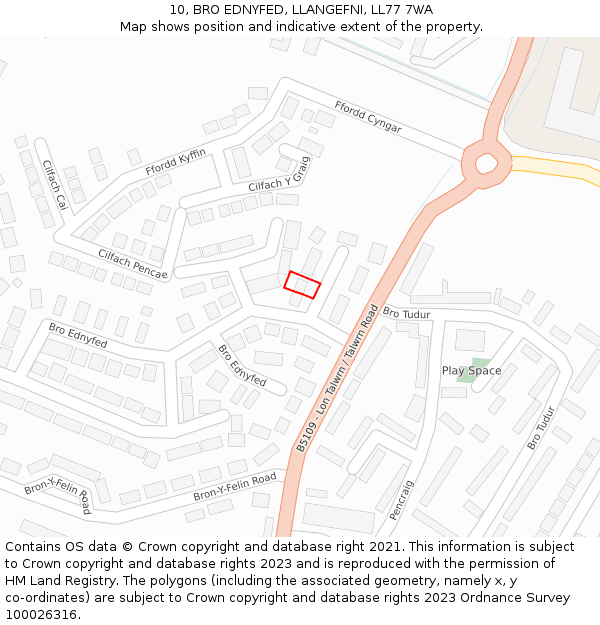 10, BRO EDNYFED, LLANGEFNI, LL77 7WA: Location map and indicative extent of plot