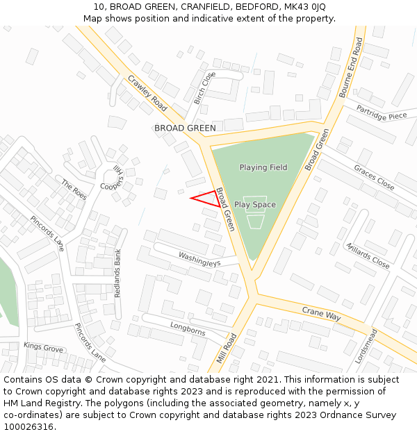 10, BROAD GREEN, CRANFIELD, BEDFORD, MK43 0JQ: Location map and indicative extent of plot