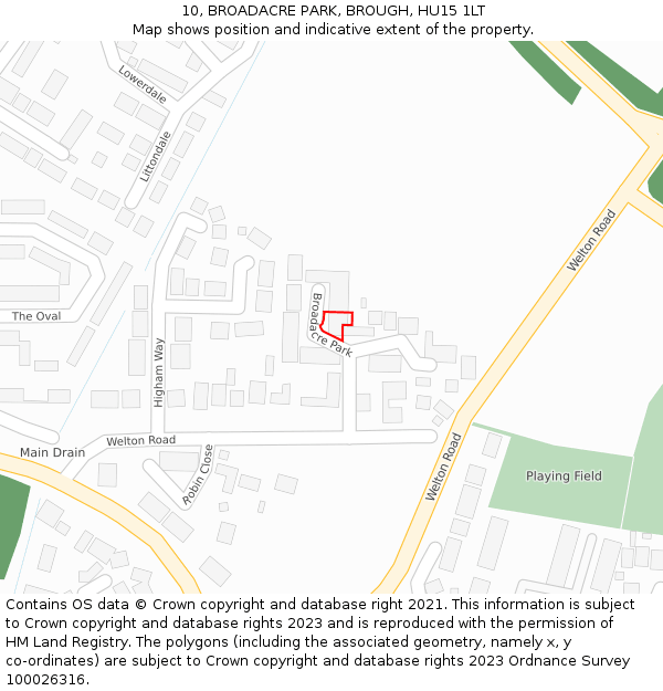 10, BROADACRE PARK, BROUGH, HU15 1LT: Location map and indicative extent of plot