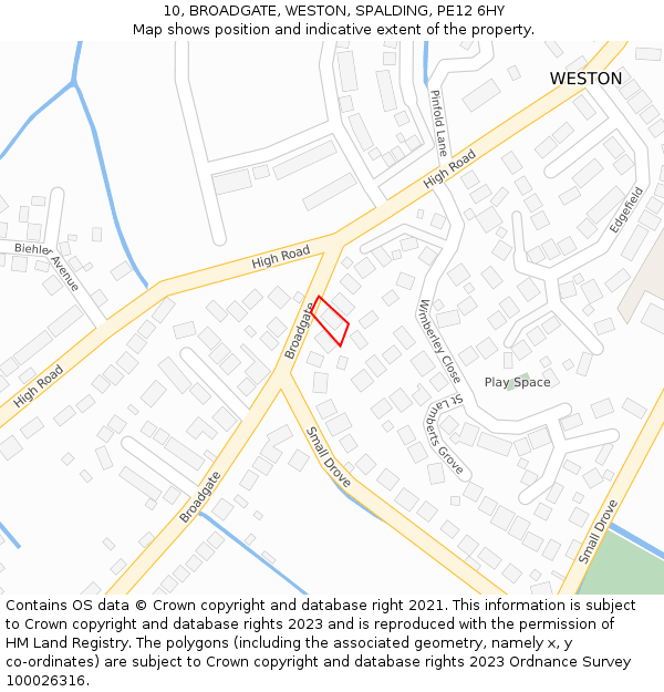 10, BROADGATE, WESTON, SPALDING, PE12 6HY: Location map and indicative extent of plot