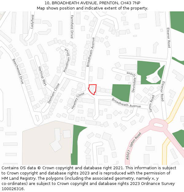 10, BROADHEATH AVENUE, PRENTON, CH43 7NP: Location map and indicative extent of plot