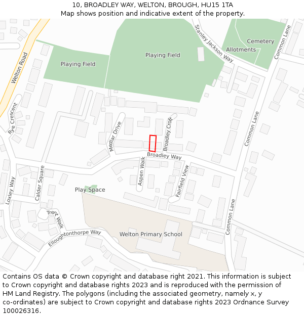 10, BROADLEY WAY, WELTON, BROUGH, HU15 1TA: Location map and indicative extent of plot