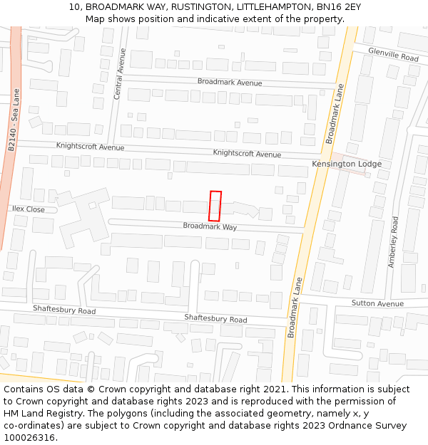 10, BROADMARK WAY, RUSTINGTON, LITTLEHAMPTON, BN16 2EY: Location map and indicative extent of plot