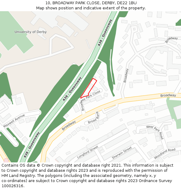 10, BROADWAY PARK CLOSE, DERBY, DE22 1BU: Location map and indicative extent of plot