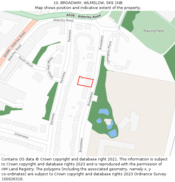 10, BROADWAY, WILMSLOW, SK9 1NB: Location map and indicative extent of plot