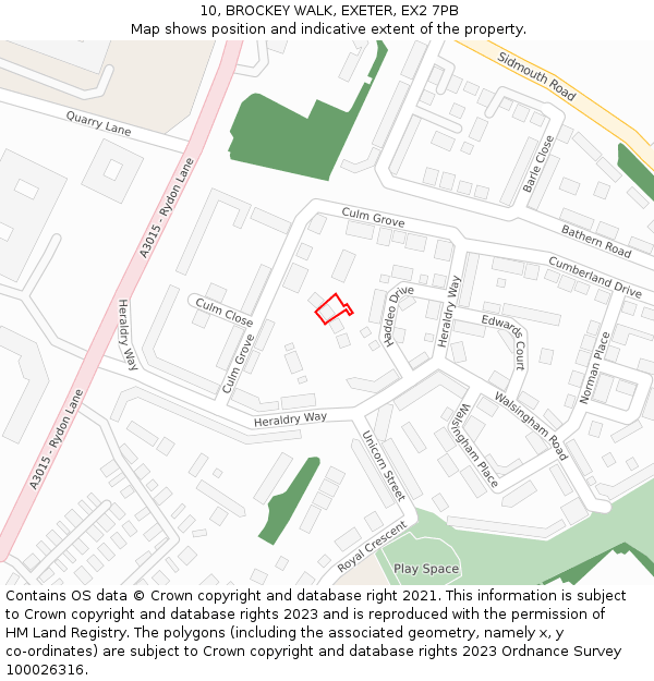 10, BROCKEY WALK, EXETER, EX2 7PB: Location map and indicative extent of plot
