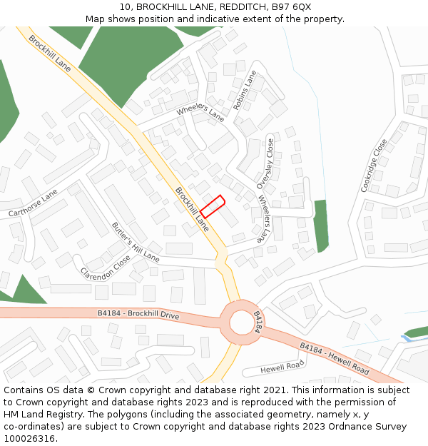 10, BROCKHILL LANE, REDDITCH, B97 6QX: Location map and indicative extent of plot