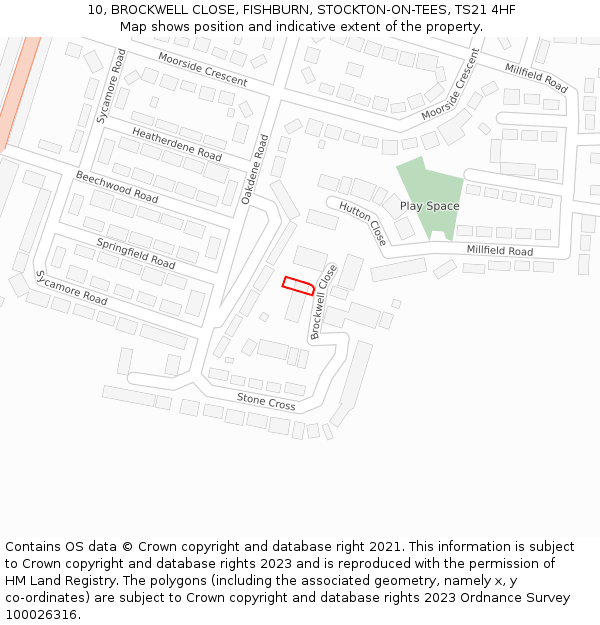 10, BROCKWELL CLOSE, FISHBURN, STOCKTON-ON-TEES, TS21 4HF: Location map and indicative extent of plot