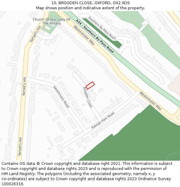 10, BROGDEN CLOSE, OXFORD, OX2 9DS: Location map and indicative extent of plot