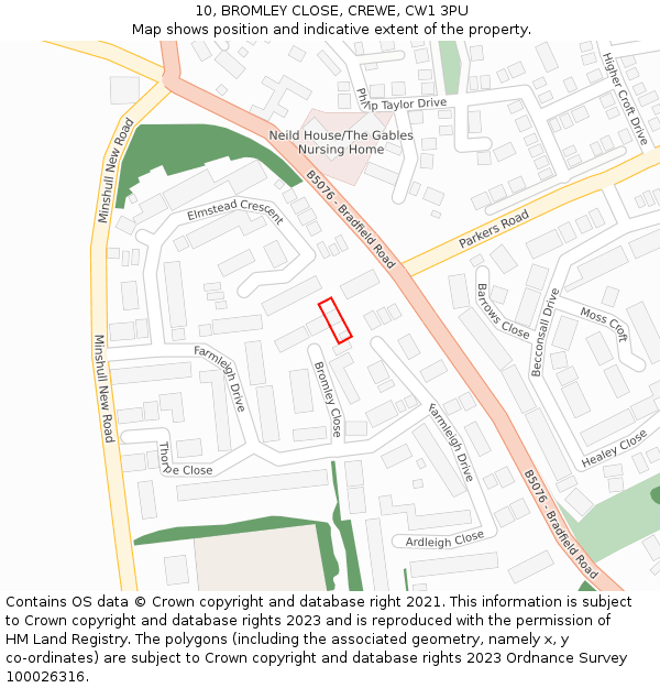 10, BROMLEY CLOSE, CREWE, CW1 3PU: Location map and indicative extent of plot