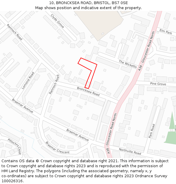 10, BRONCKSEA ROAD, BRISTOL, BS7 0SE: Location map and indicative extent of plot