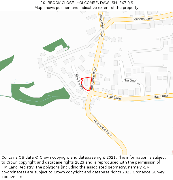 10, BROOK CLOSE, HOLCOMBE, DAWLISH, EX7 0JS: Location map and indicative extent of plot