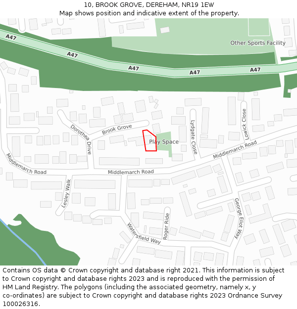 10, BROOK GROVE, DEREHAM, NR19 1EW: Location map and indicative extent of plot