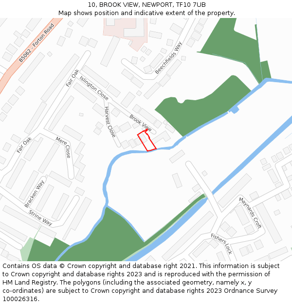 10, BROOK VIEW, NEWPORT, TF10 7UB: Location map and indicative extent of plot