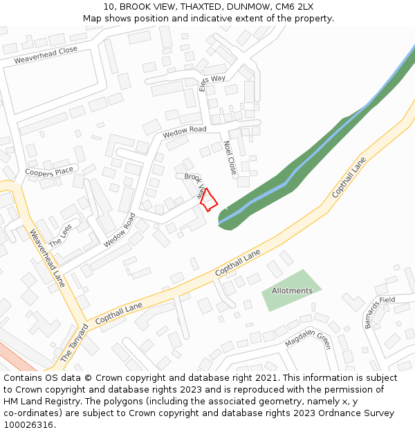 10, BROOK VIEW, THAXTED, DUNMOW, CM6 2LX: Location map and indicative extent of plot
