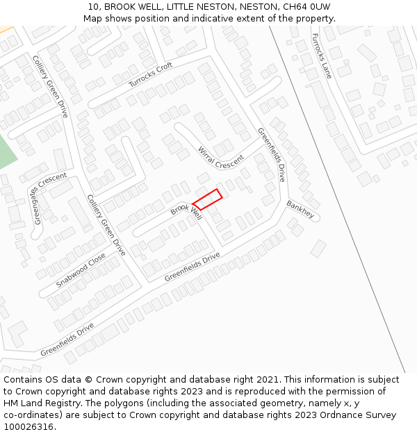 10, BROOK WELL, LITTLE NESTON, NESTON, CH64 0UW: Location map and indicative extent of plot