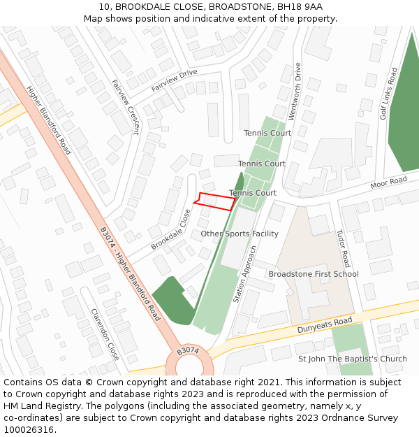 10, BROOKDALE CLOSE, BROADSTONE, BH18 9AA: Location map and indicative extent of plot