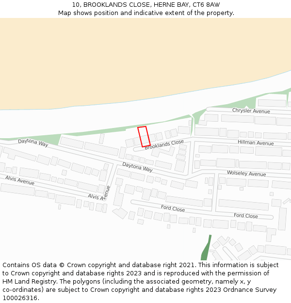 10, BROOKLANDS CLOSE, HERNE BAY, CT6 8AW: Location map and indicative extent of plot