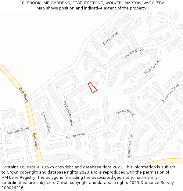 10, BROOKLIME GARDENS, FEATHERSTONE, WOLVERHAMPTON, WV10 7TW: Location map and indicative extent of plot