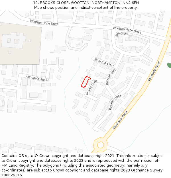 10, BROOKS CLOSE, WOOTTON, NORTHAMPTON, NN4 6FH: Location map and indicative extent of plot