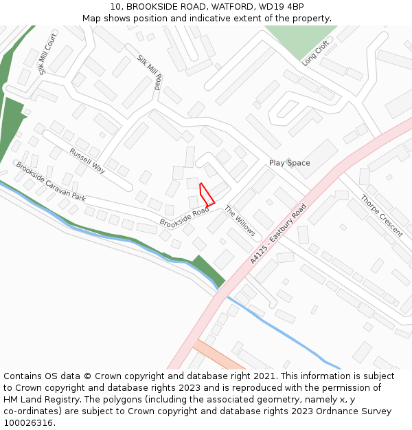 10, BROOKSIDE ROAD, WATFORD, WD19 4BP: Location map and indicative extent of plot