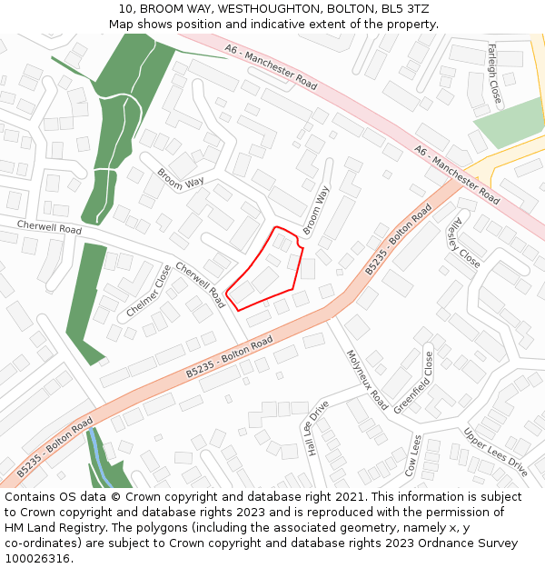10, BROOM WAY, WESTHOUGHTON, BOLTON, BL5 3TZ: Location map and indicative extent of plot