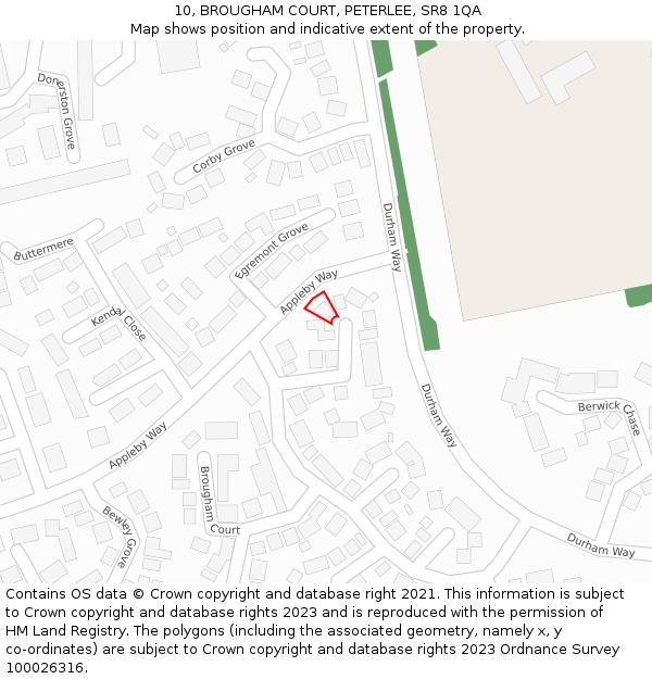 10, BROUGHAM COURT, PETERLEE, SR8 1QA: Location map and indicative extent of plot