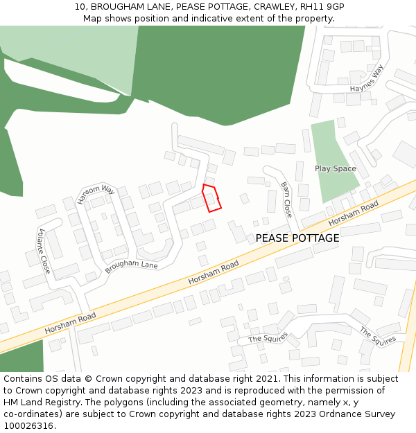 10, BROUGHAM LANE, PEASE POTTAGE, CRAWLEY, RH11 9GP: Location map and indicative extent of plot