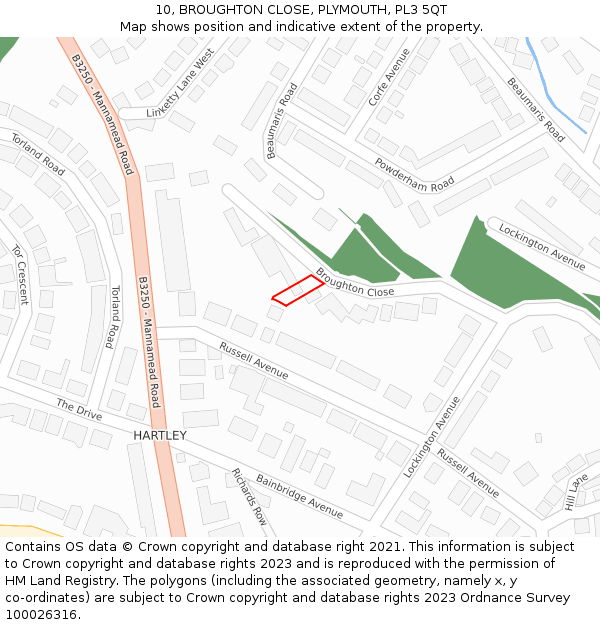 10, BROUGHTON CLOSE, PLYMOUTH, PL3 5QT: Location map and indicative extent of plot