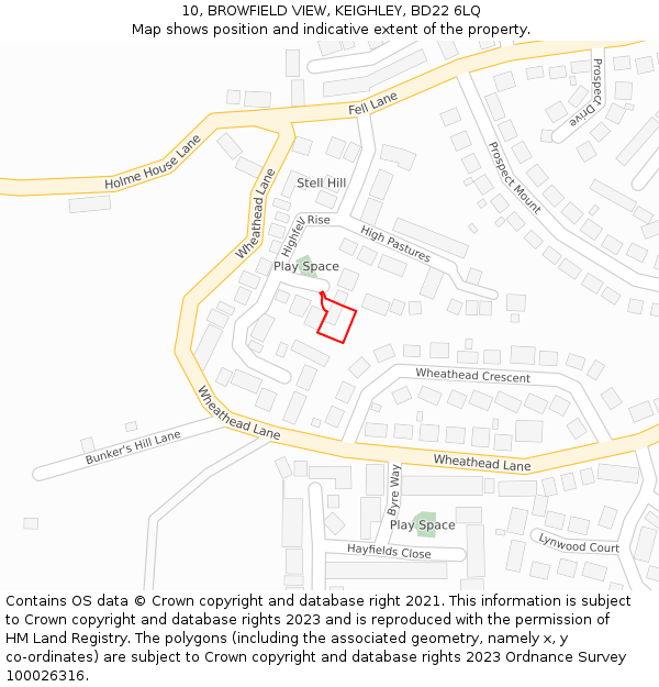 10, BROWFIELD VIEW, KEIGHLEY, BD22 6LQ: Location map and indicative extent of plot