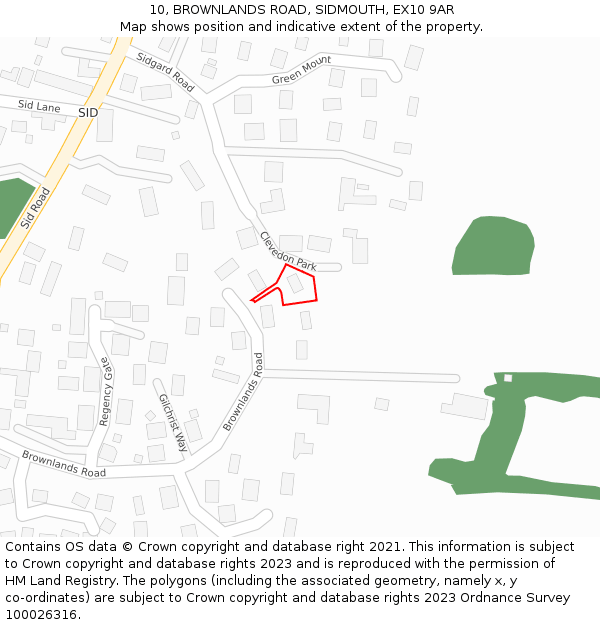 10, BROWNLANDS ROAD, SIDMOUTH, EX10 9AR: Location map and indicative extent of plot