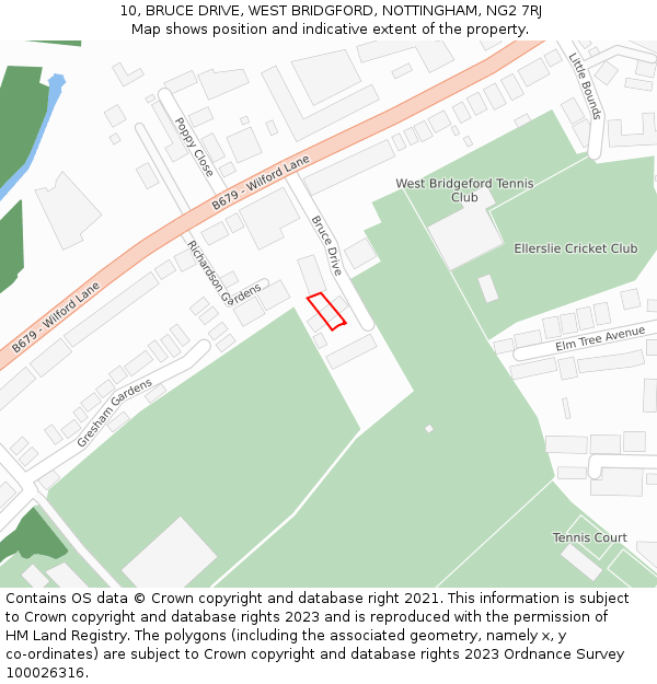 10, BRUCE DRIVE, WEST BRIDGFORD, NOTTINGHAM, NG2 7RJ: Location map and indicative extent of plot