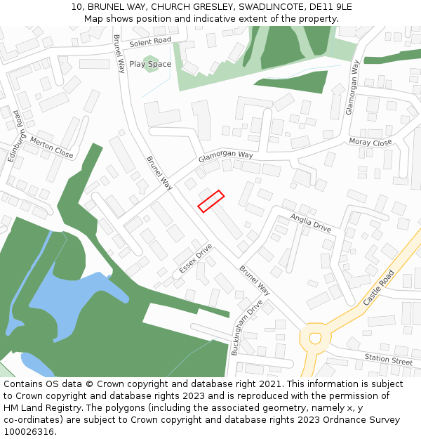 10, BRUNEL WAY, CHURCH GRESLEY, SWADLINCOTE, DE11 9LE: Location map and indicative extent of plot