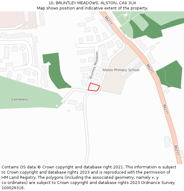 10, BRUNTLEY MEADOWS, ALSTON, CA9 3UX: Location map and indicative extent of plot