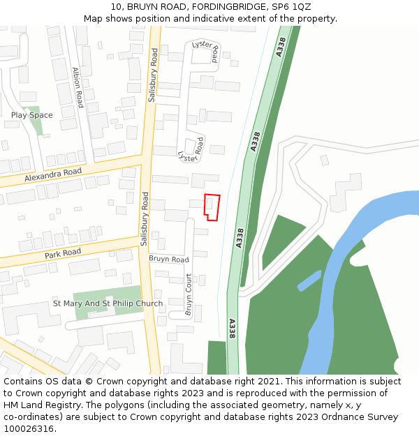 10, BRUYN ROAD, FORDINGBRIDGE, SP6 1QZ: Location map and indicative extent of plot