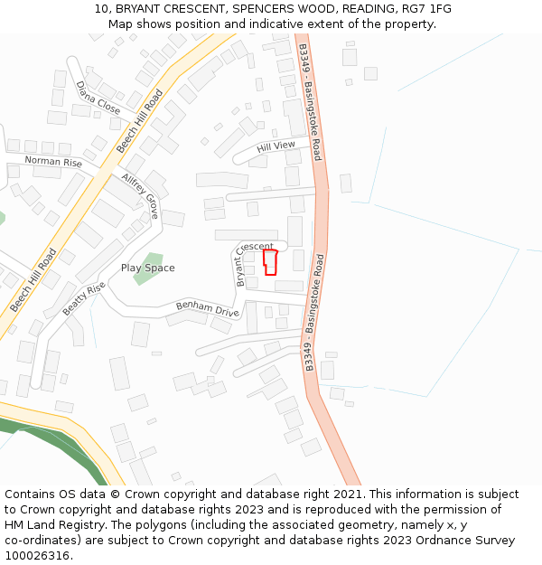 10, BRYANT CRESCENT, SPENCERS WOOD, READING, RG7 1FG: Location map and indicative extent of plot