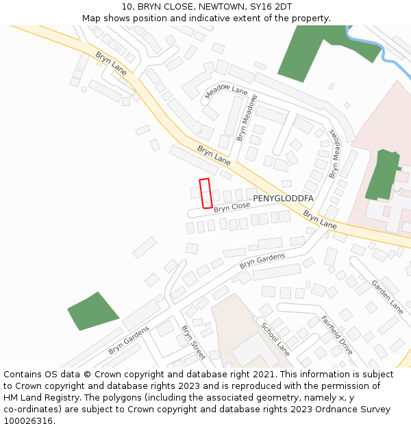 10, BRYN CLOSE, NEWTOWN, SY16 2DT: Location map and indicative extent of plot