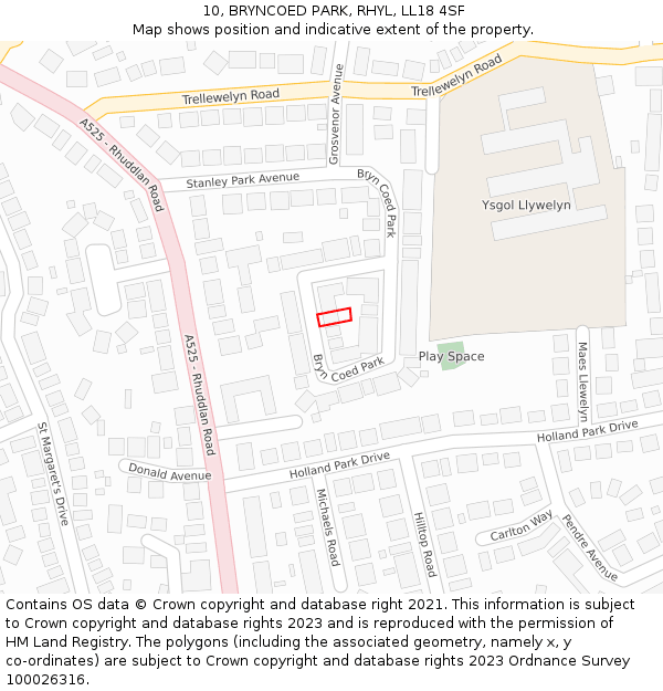 10, BRYNCOED PARK, RHYL, LL18 4SF: Location map and indicative extent of plot