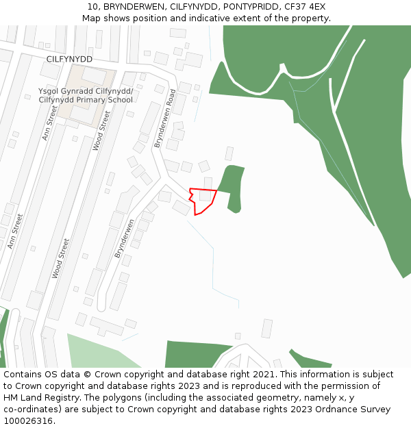 10, BRYNDERWEN, CILFYNYDD, PONTYPRIDD, CF37 4EX: Location map and indicative extent of plot