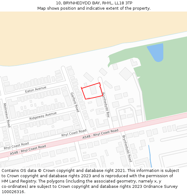 10, BRYNHEDYDD BAY, RHYL, LL18 3TP: Location map and indicative extent of plot