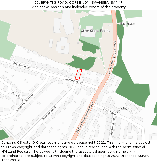 10, BRYNTEG ROAD, GORSEINON, SWANSEA, SA4 4FJ: Location map and indicative extent of plot