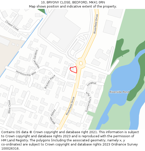 10, BRYONY CLOSE, BEDFORD, MK41 0RN: Location map and indicative extent of plot